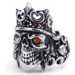Titanring Med Kejserlig Krona Och Dödskalle Och Röd Zirkon