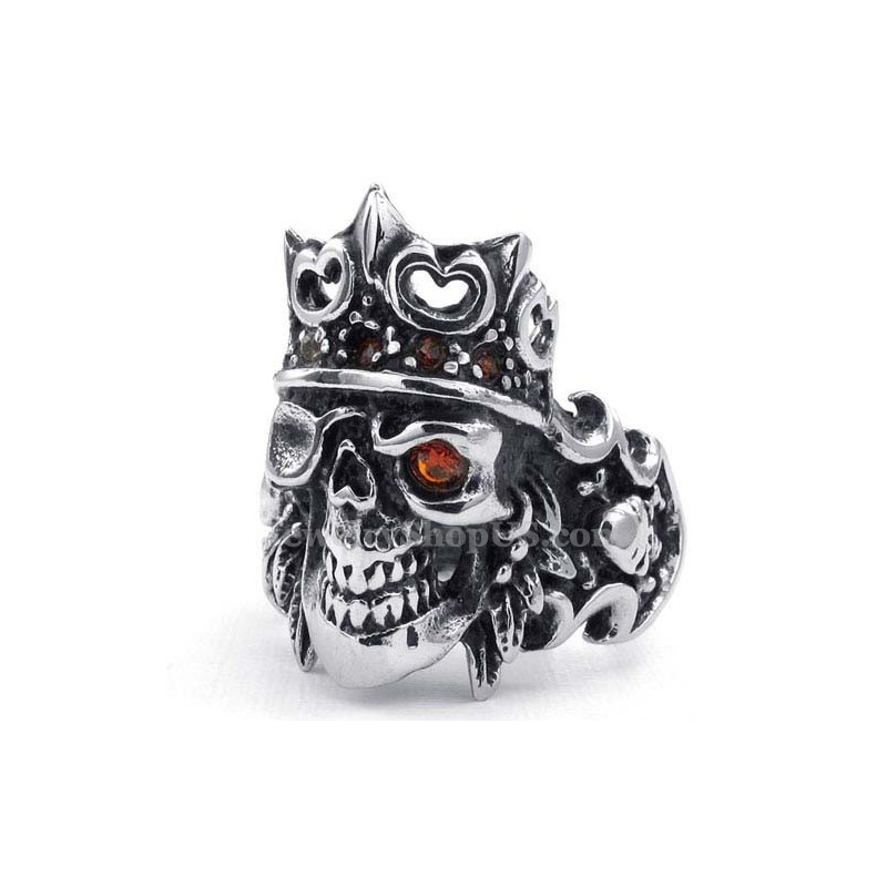 Titanring Med Kejserlig Krona Och Dödskalle Och Röd Zirkon Titanring Med Kejserlig Krona Och Dödskalle Och Röd Zirkon