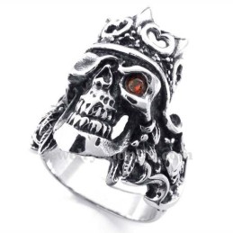 Titanring Med Kejserlig Krona Och Dödskalle Och Röd Zirkon