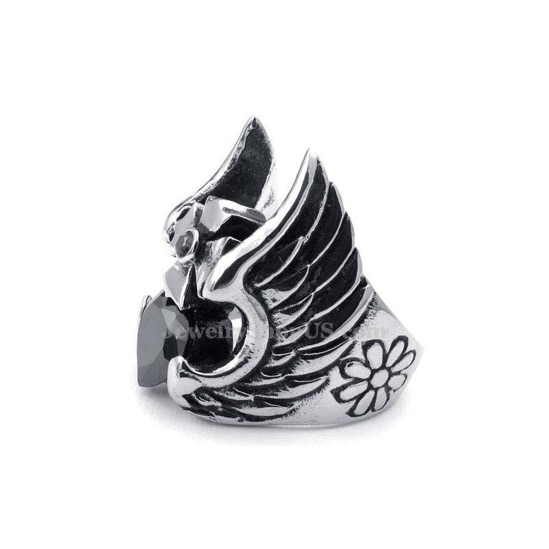 Titanring Med Korsfjäder Och Svart Zirkon Titanring Med Korsfjäder Och Svart Zirkon