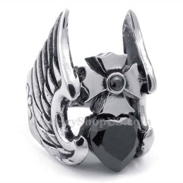 Titanring Med Korsfjäder Och Svart Zirkon