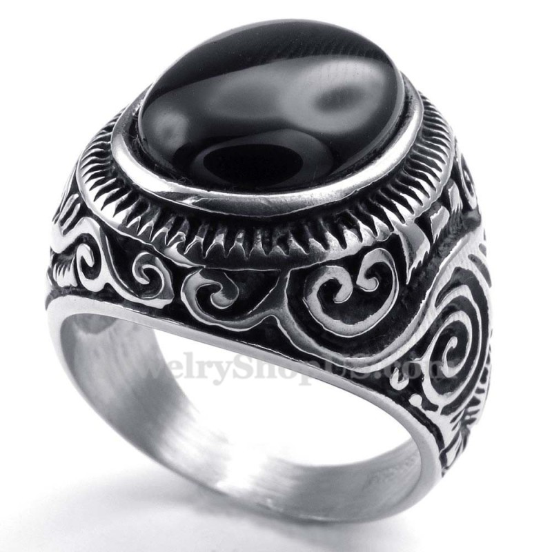Titanring Med Svart Prydnadssten Titanring Med Svart Prydnadssten