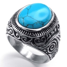 Titanring Med Blå Ornamental Sten