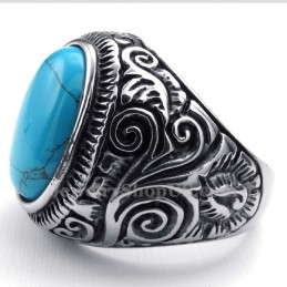 Titanring Med Blå Ornamental Sten