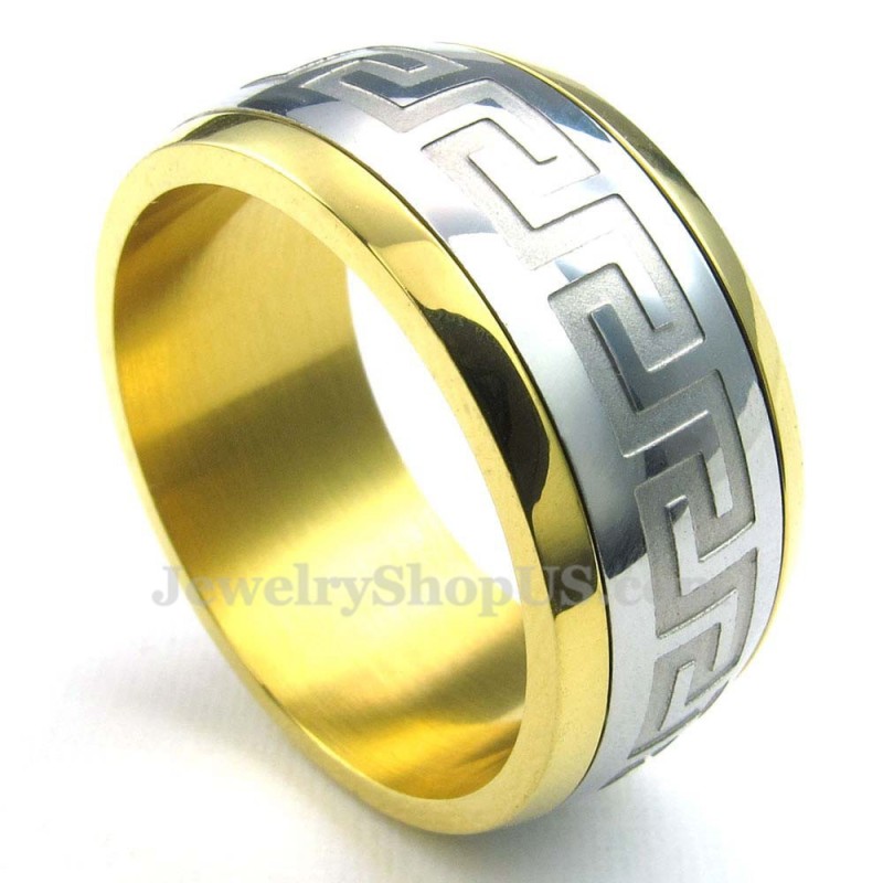 Ring Med Mönster Av Great Wall I Guld Och Silver I Titan Ring Med Mönster Av Great Wall I Guld Och Silver I Titan