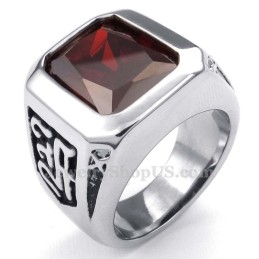 Titanring Med Röd Zirkon