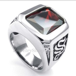 Titanring Med Röd Zirkon
