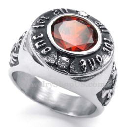 Titanring Med Röd Zirkon