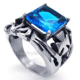 Titanring Med Blå Ornamental Sten