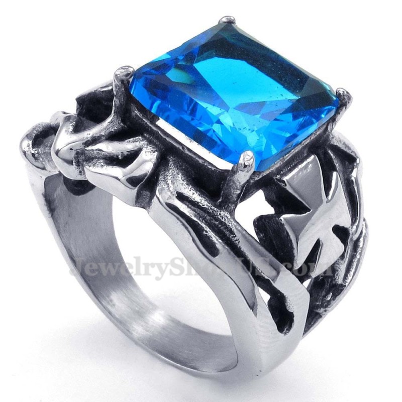 Titanring Med Blå Ornamental Sten Titanring Med Blå Ornamental Sten