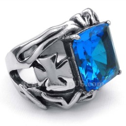 Titanring Med Blå Ornamental Sten