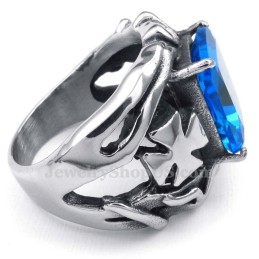 Titanring Med Blå Ornamental Sten