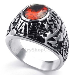 Titanring Med Infälld Röd Zirkon