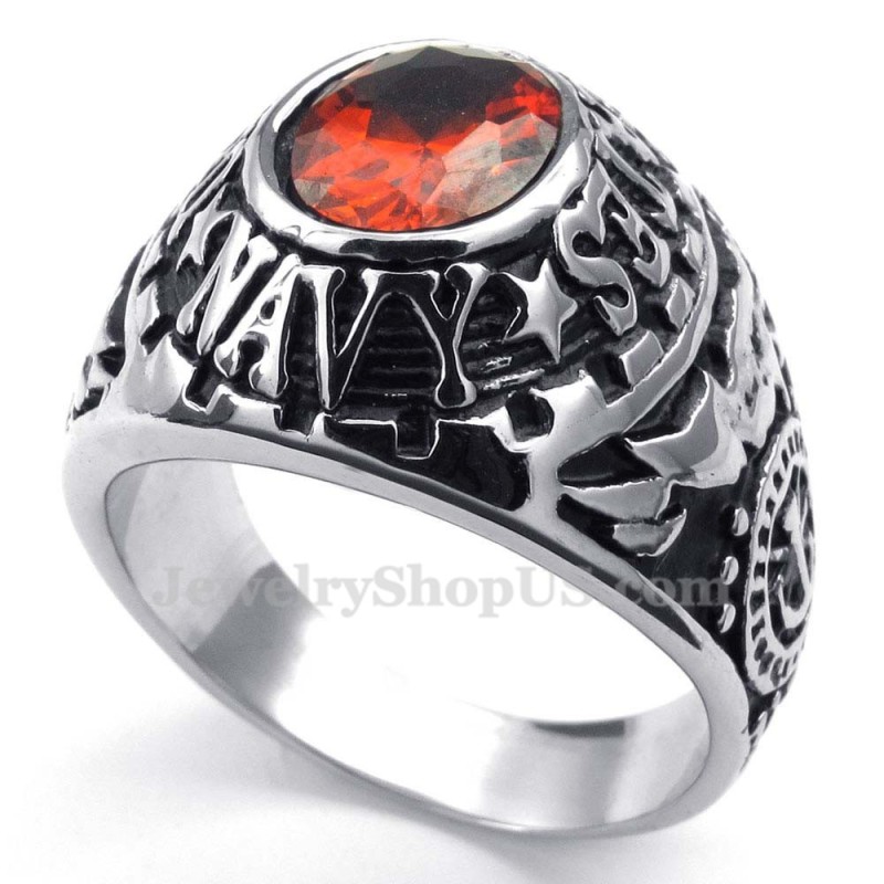 Titanring Med Infälld Röd Zirkon Titanring Med Infälld Röd Zirkon
