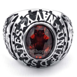 Titanring Med Infälld Röd Zirkon