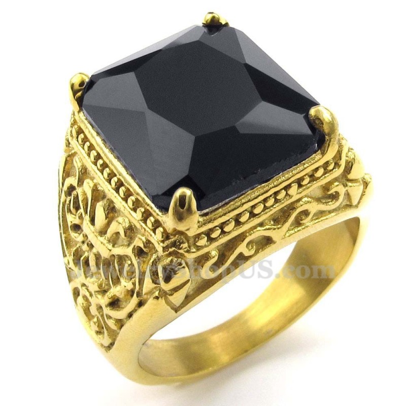 Guld Titanring Med Svart Zirkon Guld Titanring Med Svart Zirkon