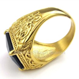 Guld Titanring Med Svart Zirkon