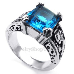 Titanring Med Blå Zirkon