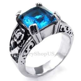 Titanring Med Blå Zirkon