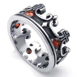Titanring Med Kejserlig Krona Och Röd Zirkon