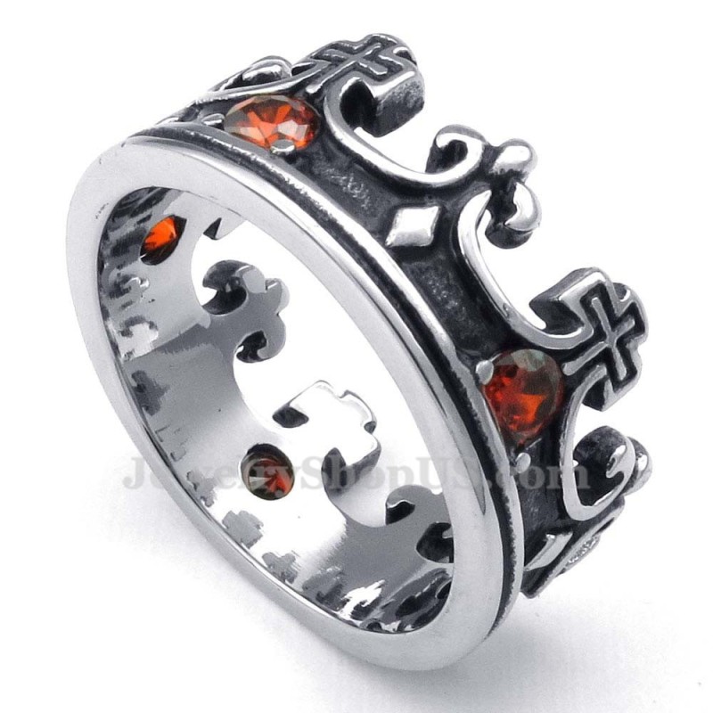 Titanring Med Kejserlig Krona Och Röd Zirkon Titanring Med Kejserlig Krona Och Röd Zirkon