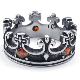 Titanring Med Kejserlig Krona Och Röd Zirkon