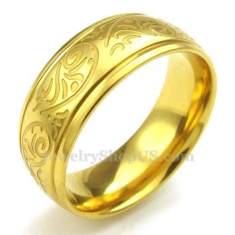 Rund Ring I Titan Med Blommönster I Guld