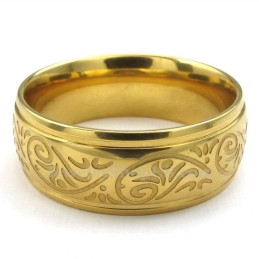 Rund Ring I Titan Med Blommönster I Guld