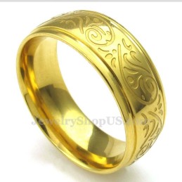 Rund Ring I Titan Med Blommönster I Guld