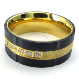 Guldsvart Titanring Med Vit Zirkon