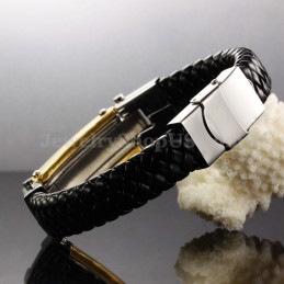 Herrarmband I Titanläder Med Kors C918