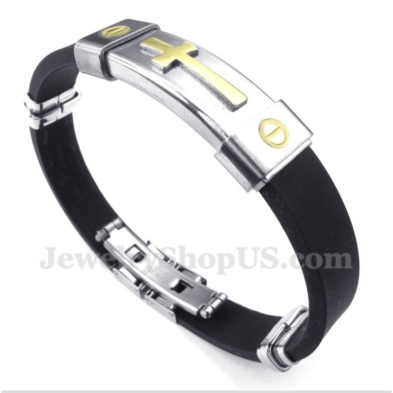 Herrarmband I Titangummi Med Kors Herrarmband I Titangummi Med Kors