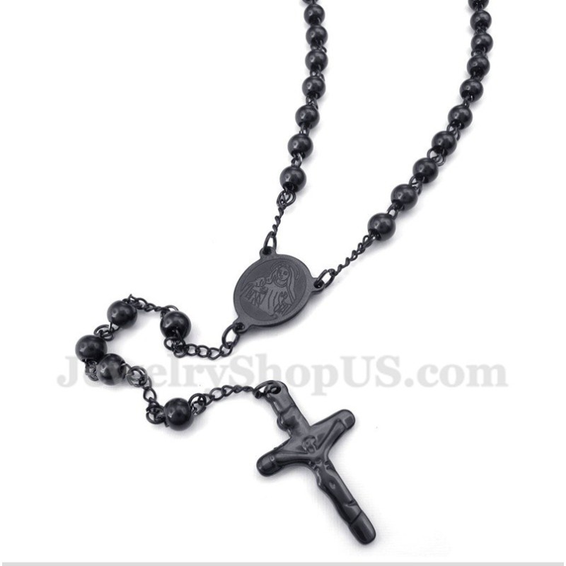 Herrhalsband I Titan Med Svart Jesusmotiv Herrhalsband I Titan Med Svart Jesusmotiv