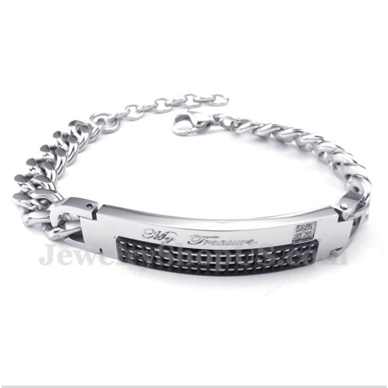 Herrarmband Med Titan Och Svart Diamant För Par Herrarmband Med Titan Och Svart Diamant För Par