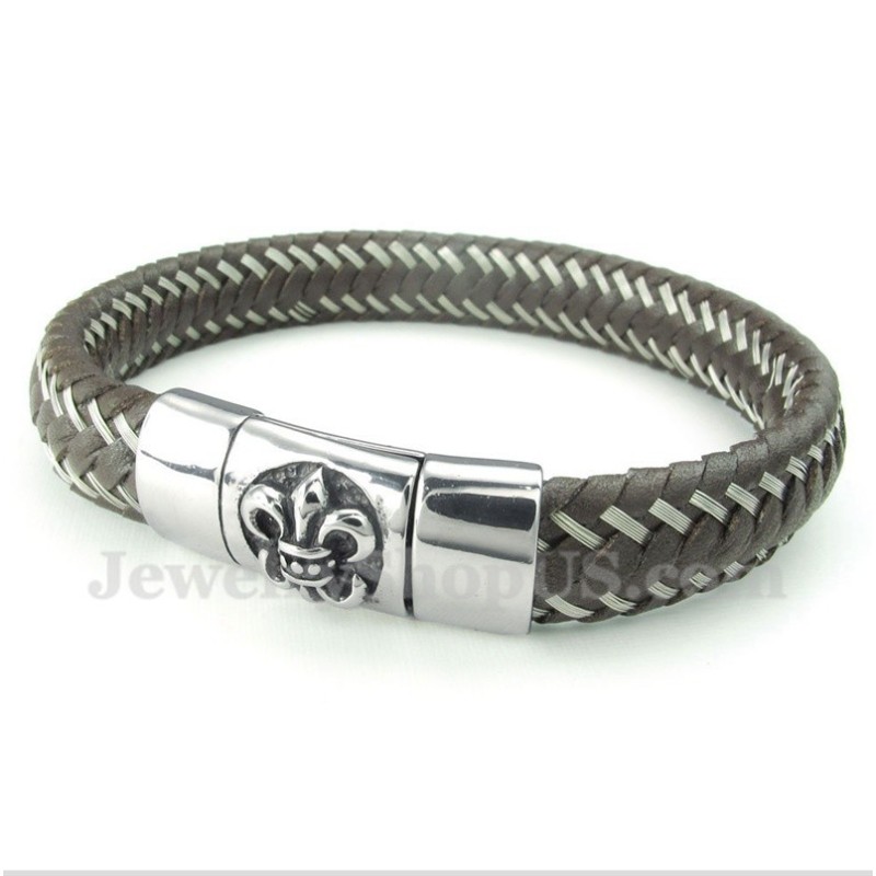 Herrarmband I Titanläder Med Kabel Herrarmband I Titanläder Med Kabel