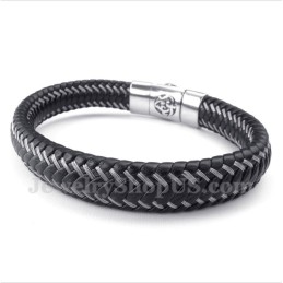Herrarmband I Titansvart Läder Med Kabel