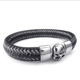 Herrarmband I Titansvart Läder Med Kabel