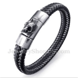 Herrarmband I Titansvart Läder Med Kabel