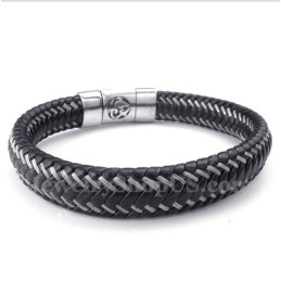 Herrarmband I Titansvart Läder Med Kabel