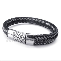 Herrarmband I Titansvart Läder Med Kabel