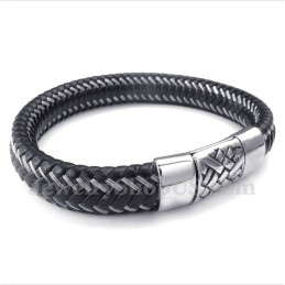Herrarmband I Titansvart Läder Med Kabel