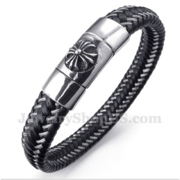 Herrarmband I Titansvart Läder Med Kabel