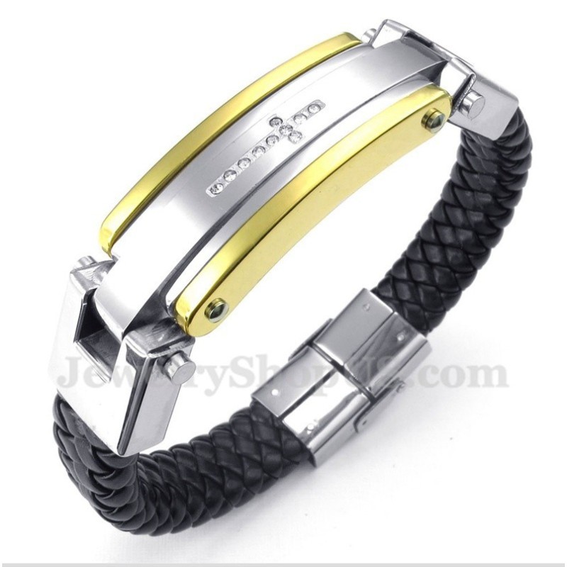 Herrarmband Med Titan Och Diamantkors I Läder Herrarmband Med Titan Och Diamantkors I Läder