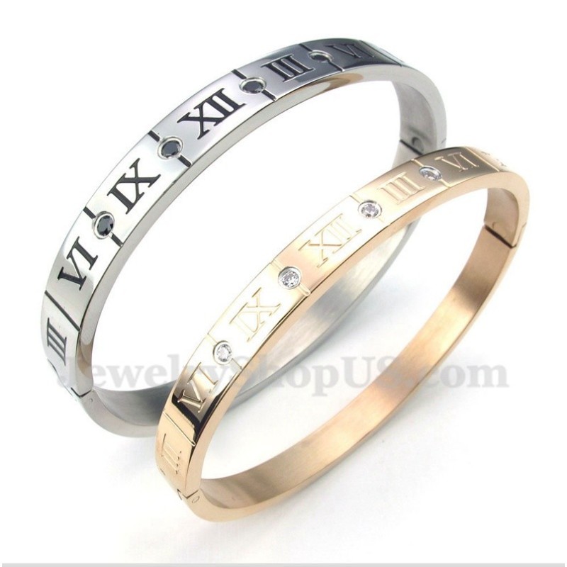 Armband Med Romerska Siffror Och Diamanter I Titan För Par (Ett Par) Armband Med Romerska Siffror Och Diamanter I Titan För Par (Ett Par)