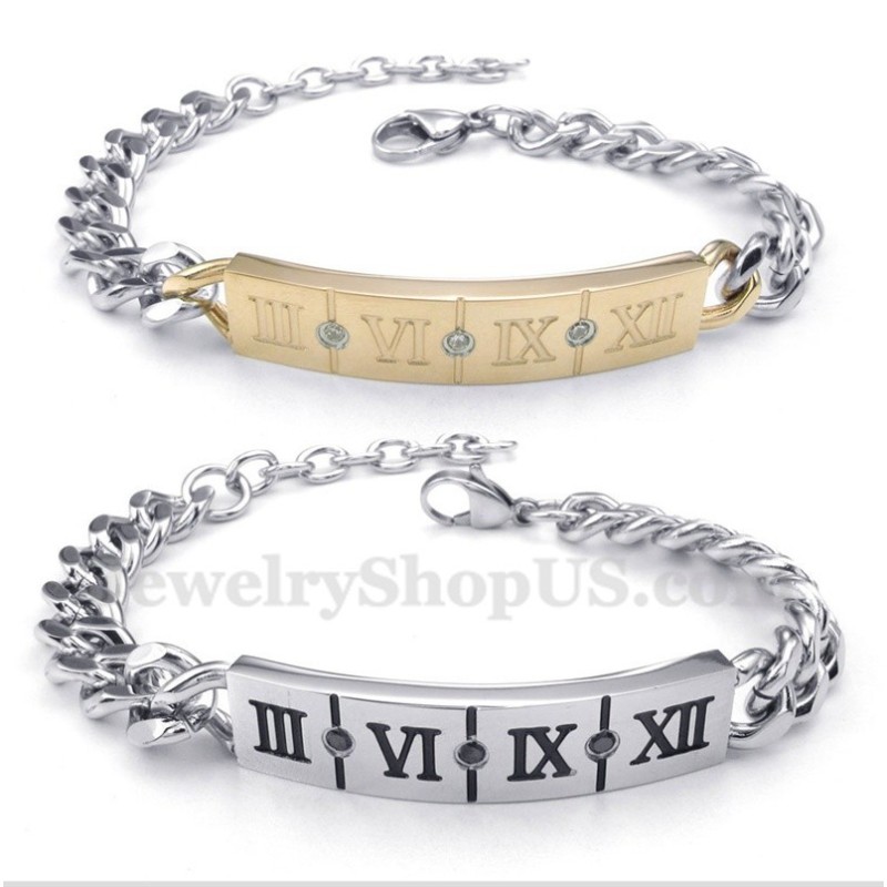 Diamantarmband Med Romerska Siffror I Titan För Par (Ett Par) Diamantarmband Med Romerska Siffror I Titan För Par (Ett Par)