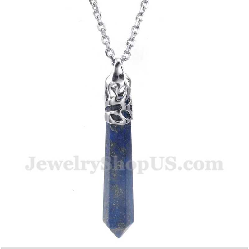 Herrhänge Med Lapis Lazuli-Sexkantprisma Och Fri Kedja Herrhänge Med Lapis Lazuli-Sexkantprisma Och Fri Kedja