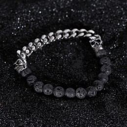 Armband Med Skalle Och Buddha-Pärlor I Titan Med Vulkaniska Stenpärlor