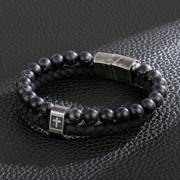 Turkos Titanarmband Moderiktigt Herrarmband Med Kors I Läder