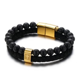 Turkos Titanarmband Moderiktigt Herrarmband Med Kors I Läder