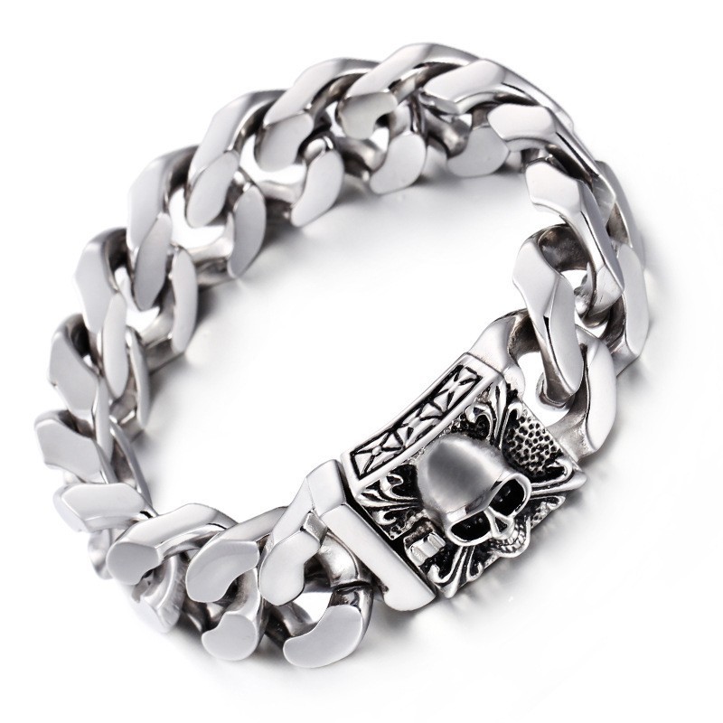 Kubanskt Titanarmband Med Dödskalle I Titan För Män Kubanskt Titanarmband Med Dödskalle I Titan För Män